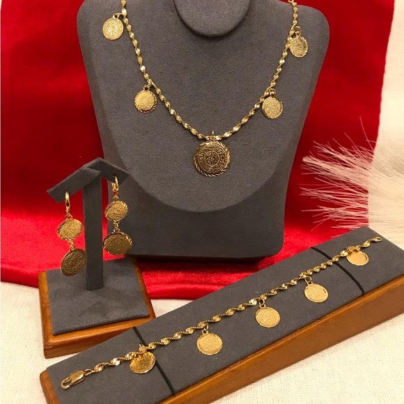 New- Lira Jewelry Set For Women, Coin Jewelry Set, Middle East Jewelry, Arab - Picture 3 of 7